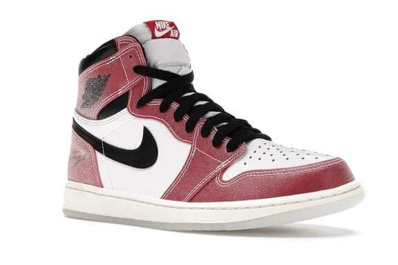 View of red, white, and black shoes.